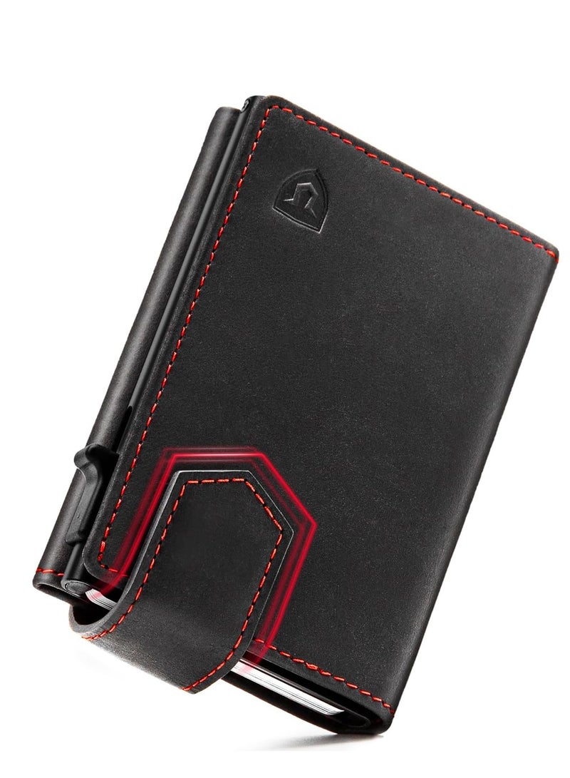 LORZOR Men's Card Case with Magnetic Closure and Slim Wallet with Coin Compartment RFID Protection for 10 Cards - Image 1